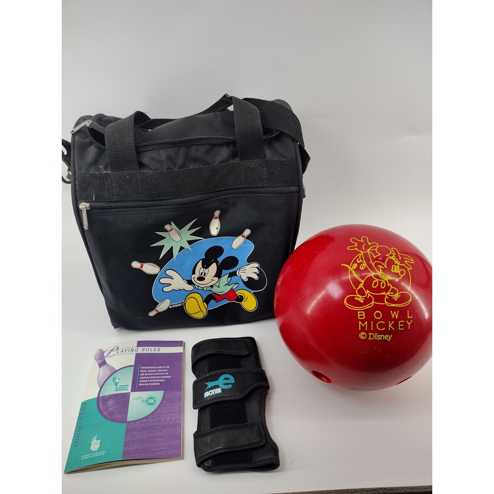 Disney Mickey Mouse Brunswick 12lb red Bowling Ball Bag Ebonite Wrist Support